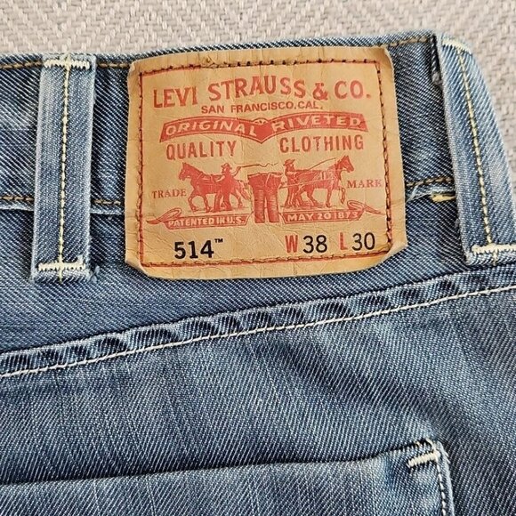 Levis 514 Jeans Men 38x30 Silver Blue Slim Straight Flap Pocket Denim Pants VTG - Picture 13 of 16